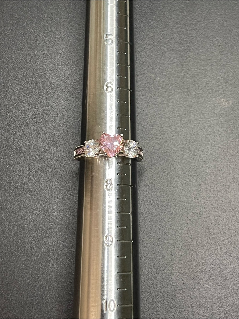 Pink Heart CZ Three-Stone Ring in Sterling Silver